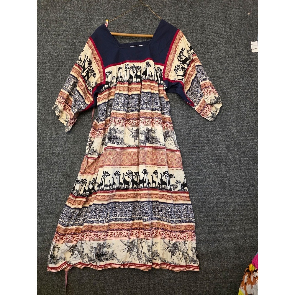 Vintage Krist Gudnason Dress Womens Medium Animal Print Boho Kaftan Vacation
